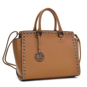 Dasein Gunmetal Cognac Brown Satchel Handbag Shoulder Bag Purse